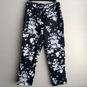 Black and White Floral Straight Leg Dress Pants